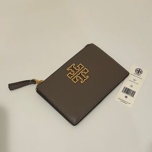 Tory Burch Brown Leather Card Case/Wallet Portobello Britten Zip
